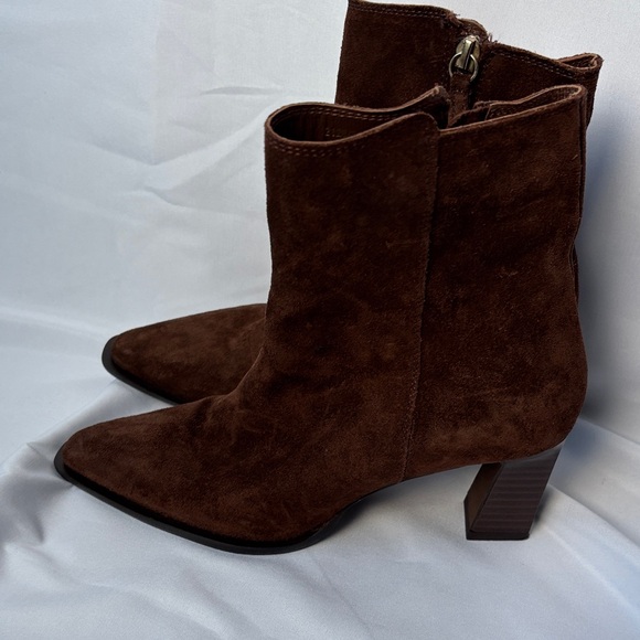 Zara Elegant Dark Brown Suede - Block Heeled Boots size 6.5 US size higher ankle - Picture 7 of 11